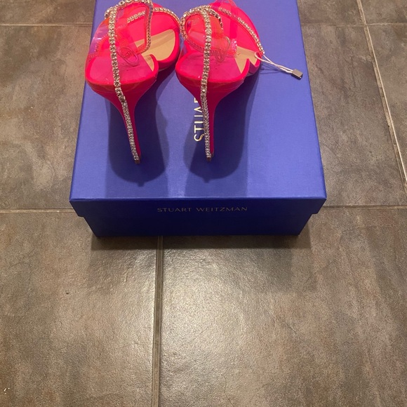 Neon Pink Crystal-Embellished PVC Sandals - Picture 4 of 5